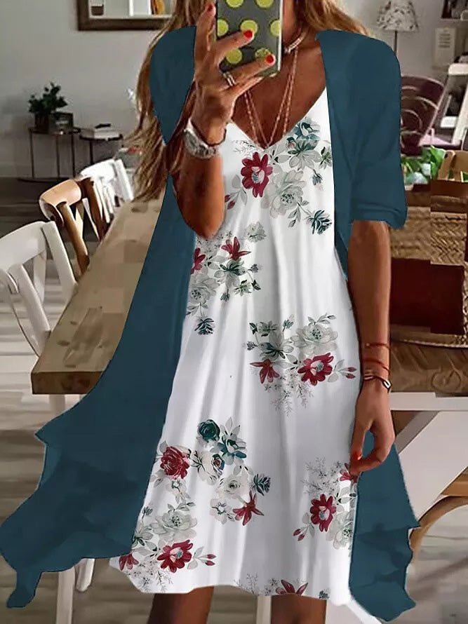 Women's Dresses Floral Print V-Neck Chiffon Two-Piece Dress