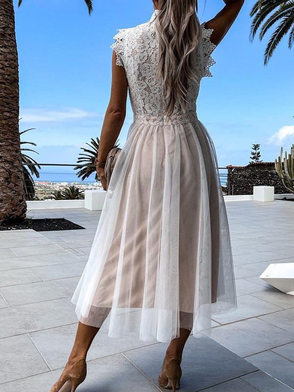 Women's Dresses Lace Paneled Mesh Sleeveless Dress