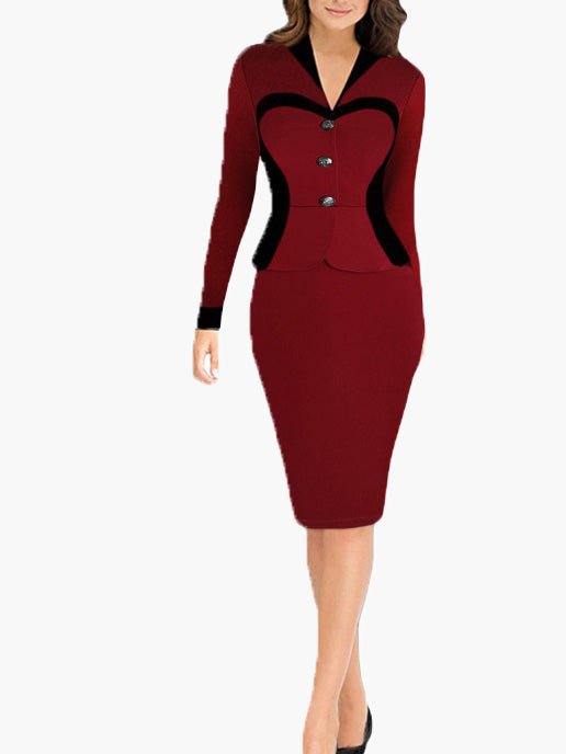 Women's Dresses Lapel Button Long Sleeve Slim Fit Dress