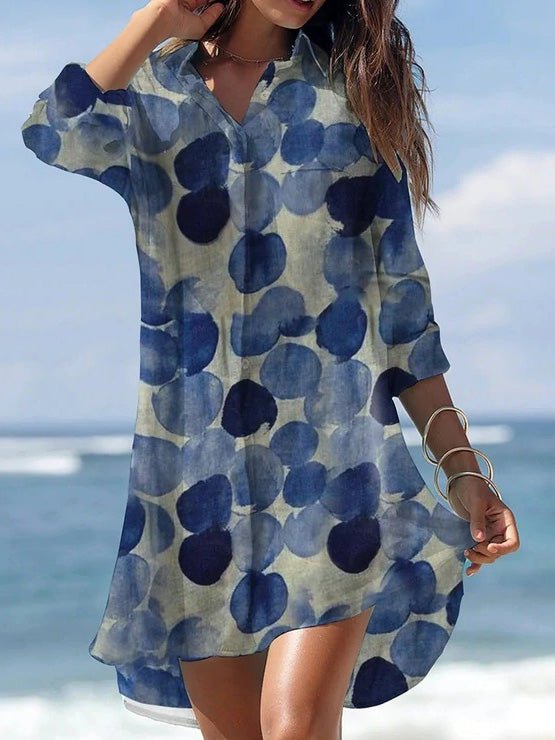 Women's Dresses Loose Print Pocket Long Sleeve Shirt Dress