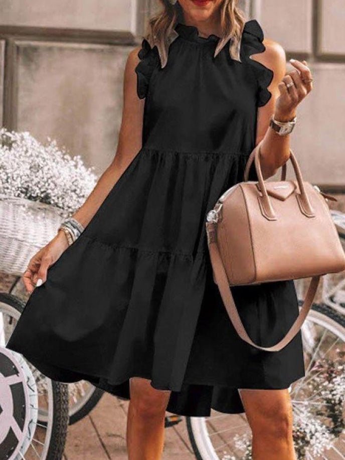 Women's Dresses Loose Solid Ruffle Sleeveless Dress