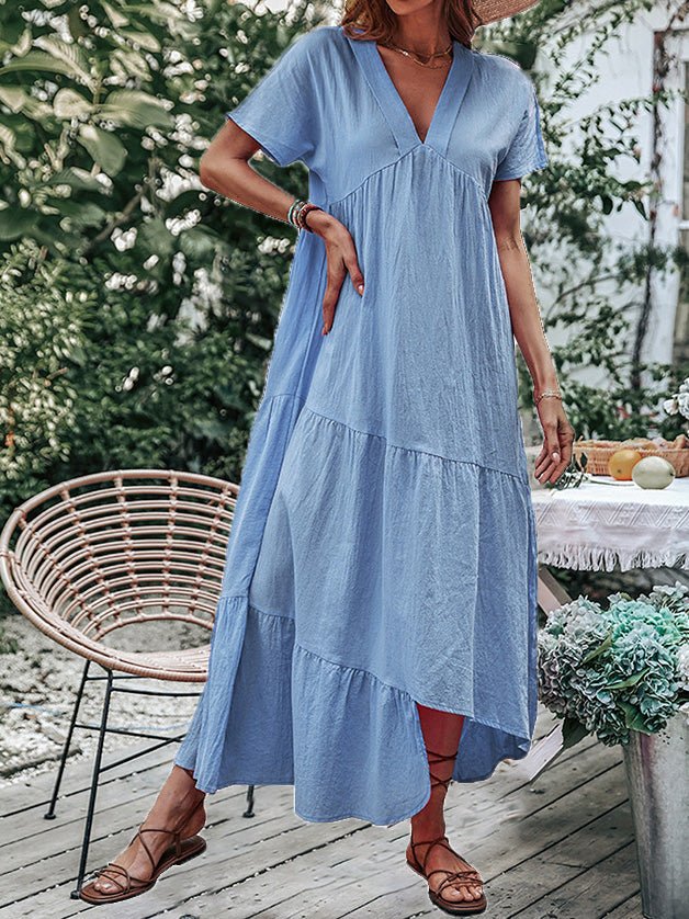 Women's Dresses Loose Solid V-Neck Irregular Dress