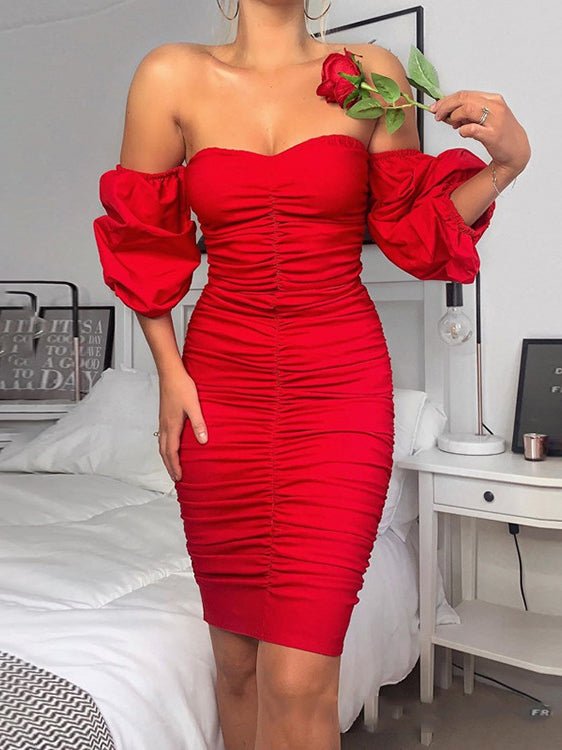 Women's Dresses Off-Shoulder Pleated Slim Fit Dress