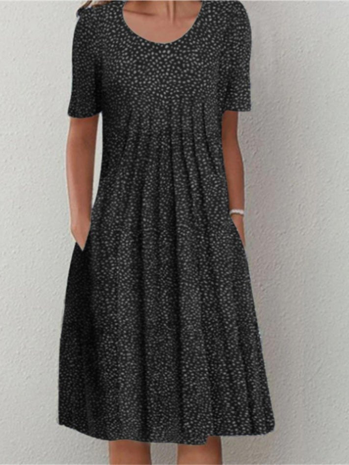 Women's Dresses Polka Dot Print Crew Neck Pocket Midi Dress