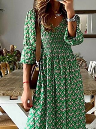 Women's Dresses Printed V-Neck Mid-Sleeve Ruffle Dress