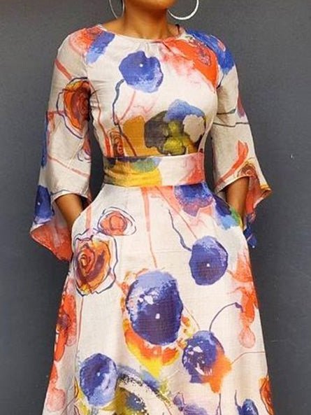 Women's Dresses Round Neck Abstract Print Maxi Dress