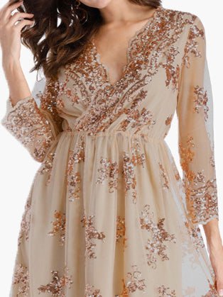 Women's Dresses Sequin V-Neck 3/4 Sleeve Dress