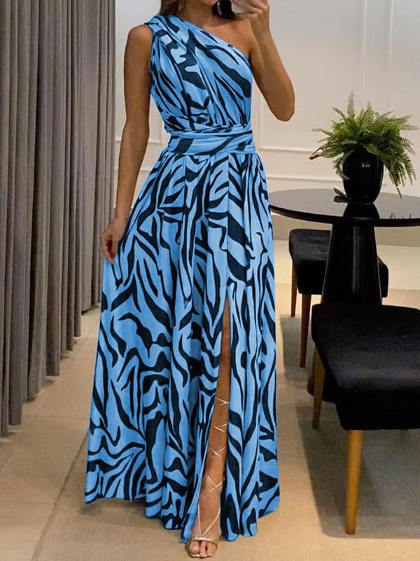 Women's Dresses Sexy Slip Back Printed One Shoulder Sleeveless Maxi Dress