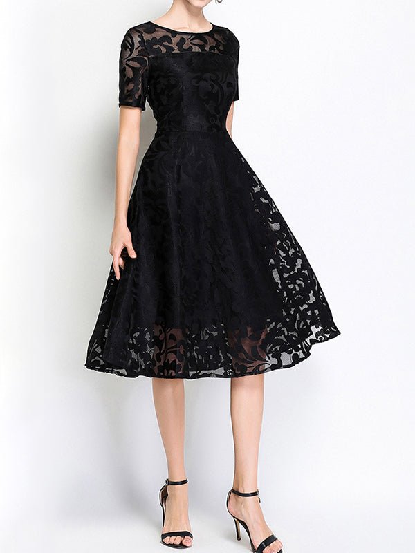 Women's Dresses Short Sleeve Slim Fit Lace Swing Midi Dress