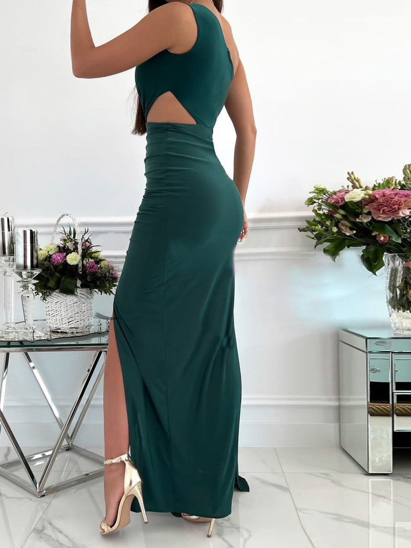 Women's Dresses Slanted Shoulder Cutout Sleeveless Slit Dress