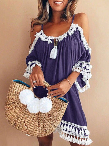 Women's Dresses Sling Fringed Off-Shoulder Dress