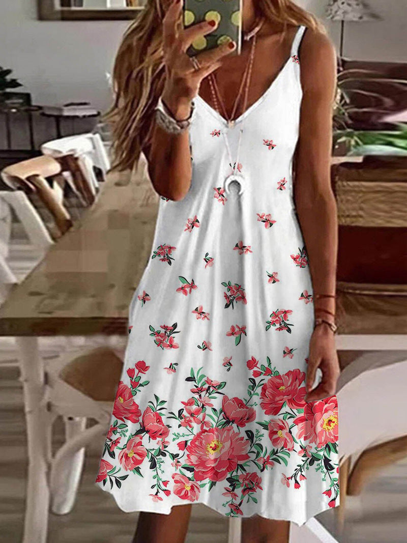 Women's Dresses Sling V-Neck Sleeveless Print Dress