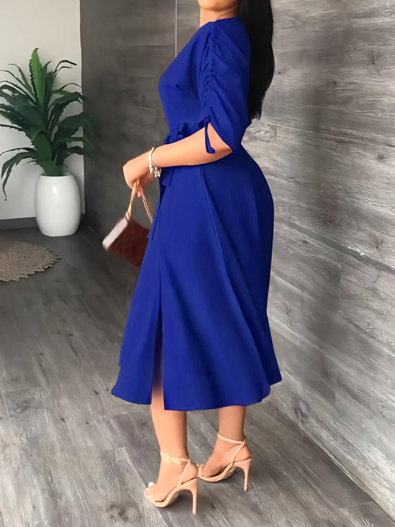 Women's Dresses Sloping Shoulder Tie Mid Sleeve Dress