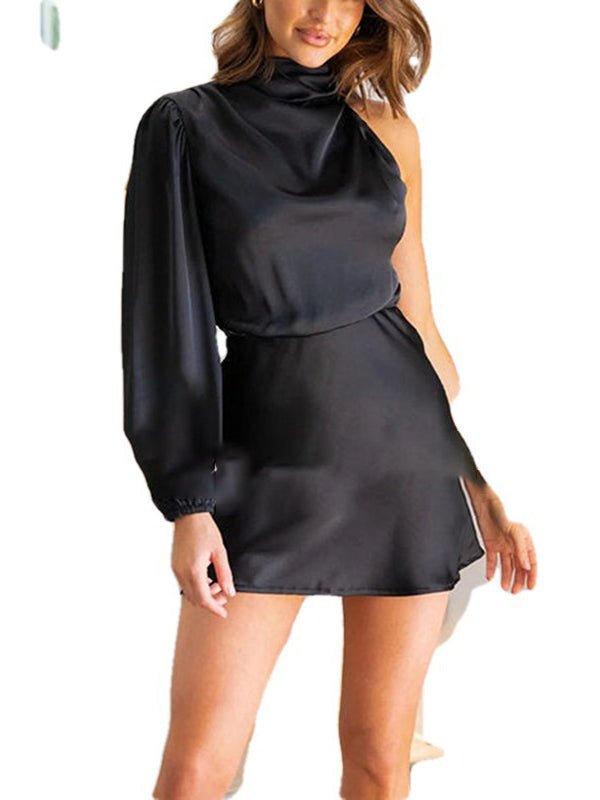 Women's Dresses Solid Color Fashion One Shoulder Long Sleeved Mini Dress