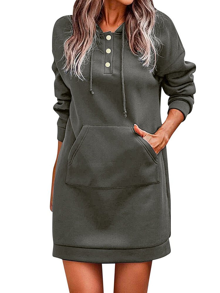 Women's Dresses Solid Knitted Hooded Sweatshirt Mini Dress