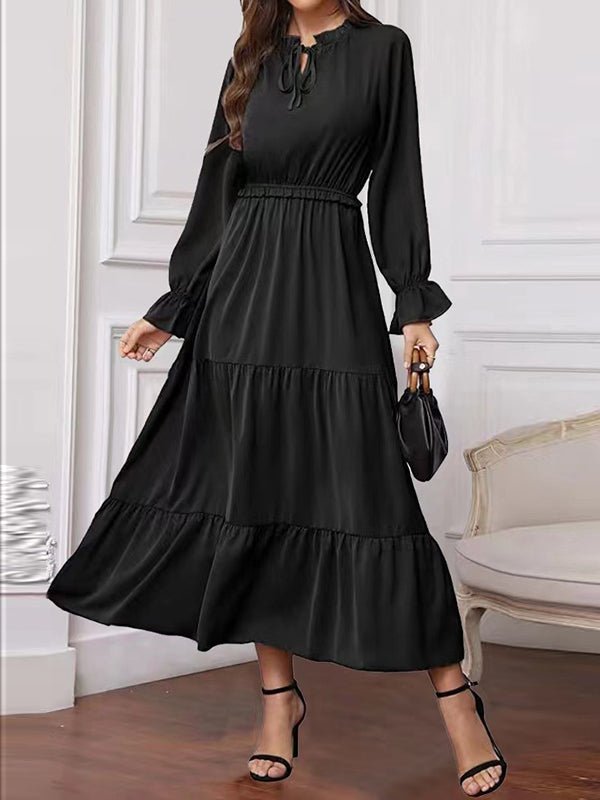 Women's Dresses Solid Long Sleeve Tie Maxi Dress