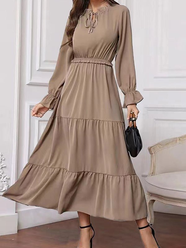 Women's Dresses Solid Long Sleeve Tie Maxi Dress