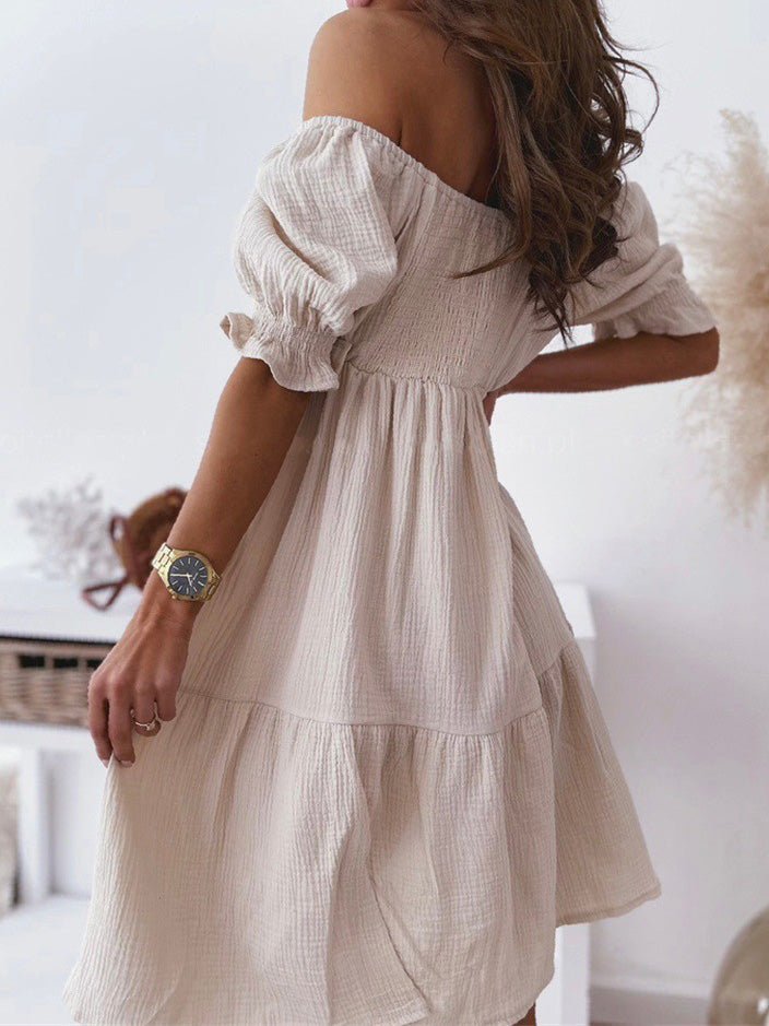 Women's Dresses Solid One-Shoulder Short Sleeve Dress