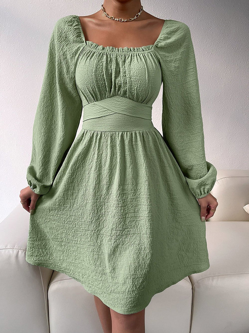 Women's Dresses Square Neck Long Sleeve High Waist Dress