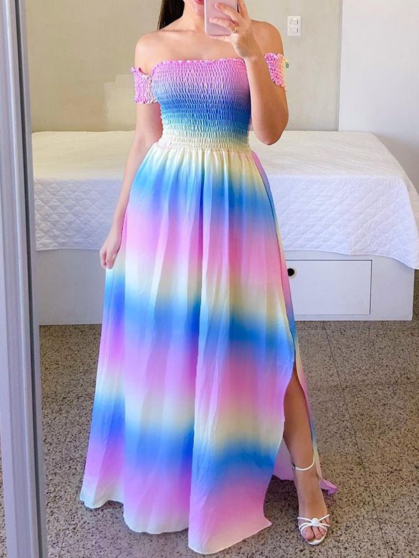 Women's Dresses Strapless Printed Slit Maxi Dress