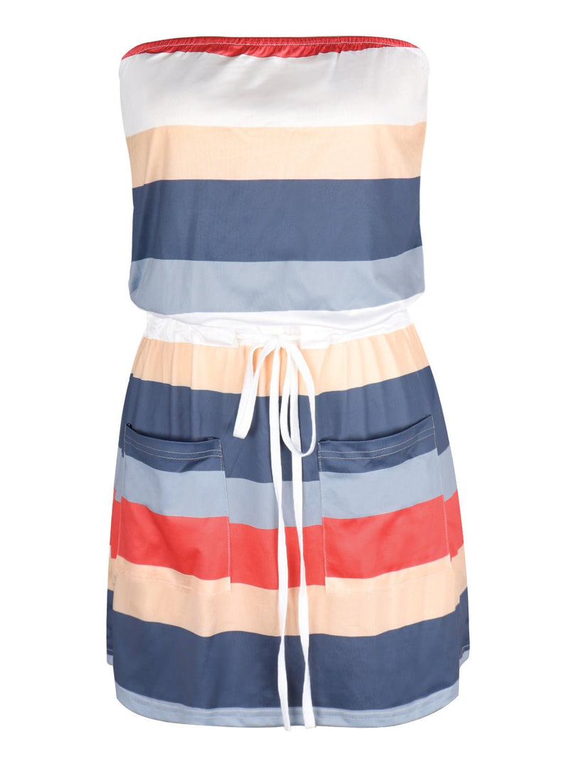 Women's Dresses Striped Tube Top Drawstring Pocket Sleeveless Dress