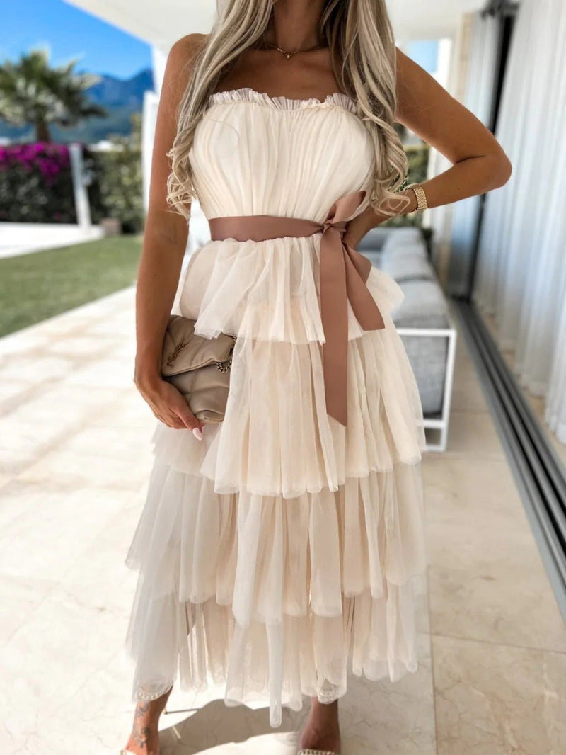 Robe de Soirée Sans Manches Lacets en Tulle