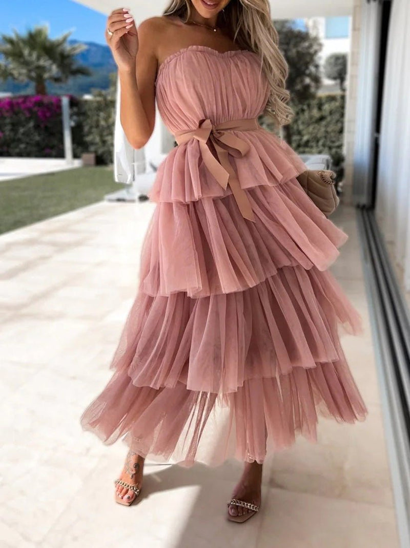 Robe de Soirée Sans Manches Lacets en Tulle