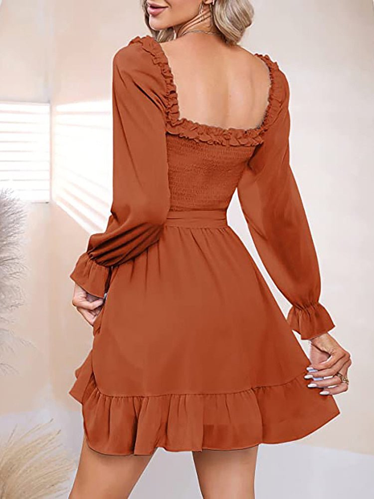 Women's Dresses V-Neck Chiffon Waist Closing Mini Dress