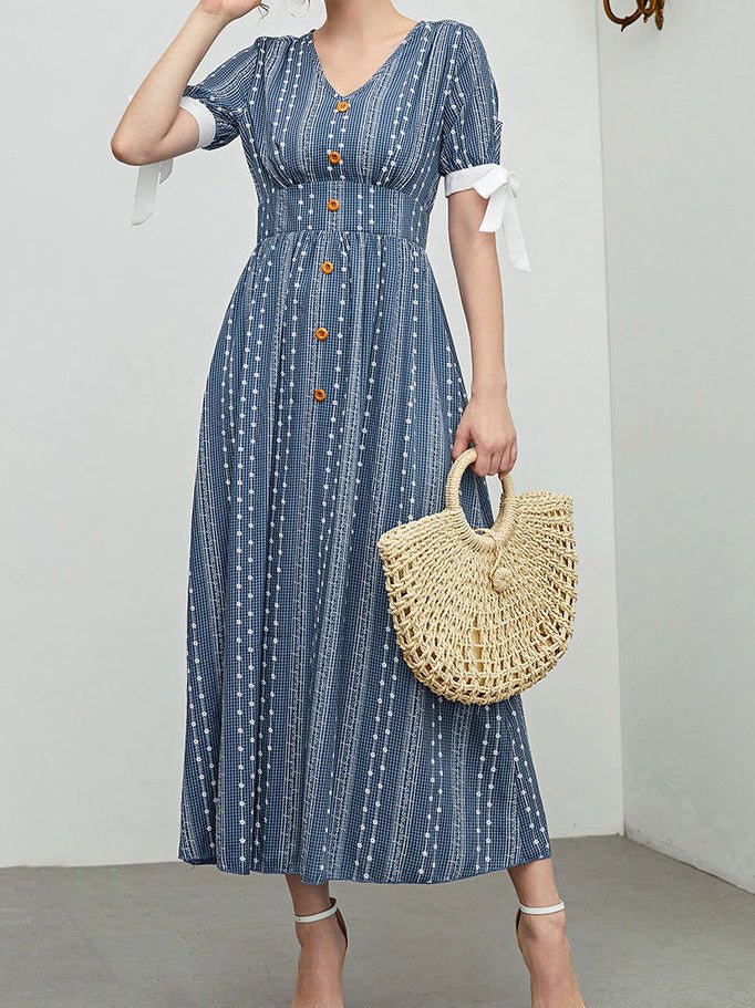 Women's Dresses V-Neck Print Button Short Sleeve Dress