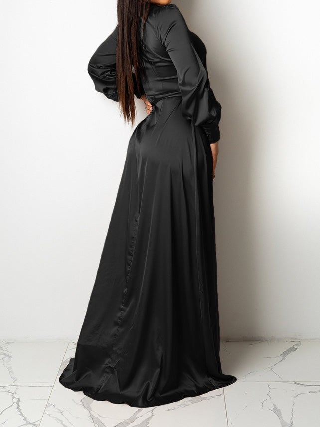 Women's Dresses V-Neck Solid Irregular Long Sleeve Dress