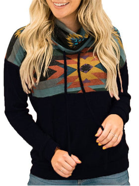 Women's Hoodies Printed Loose Sports High Neck Hoodie