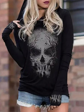 Women's Hoodies Skull Print Long Sleeve Hoodie