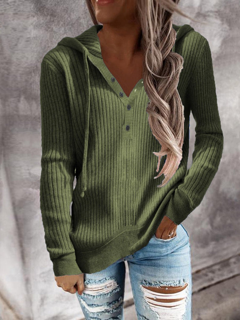 Women’s Hoodies Solid Knitted Stripe Open Collar Hoodie