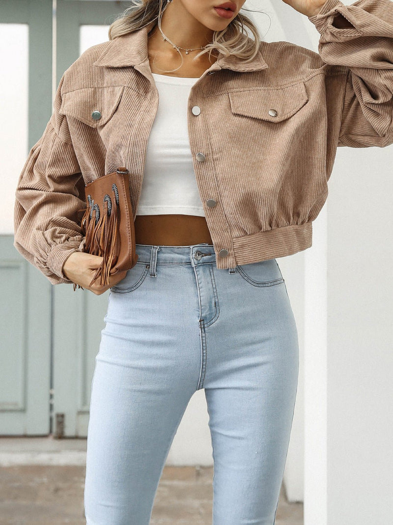 Women's Jackets Casual Lapel Corduroy Single-Breasted Cropped Jacket