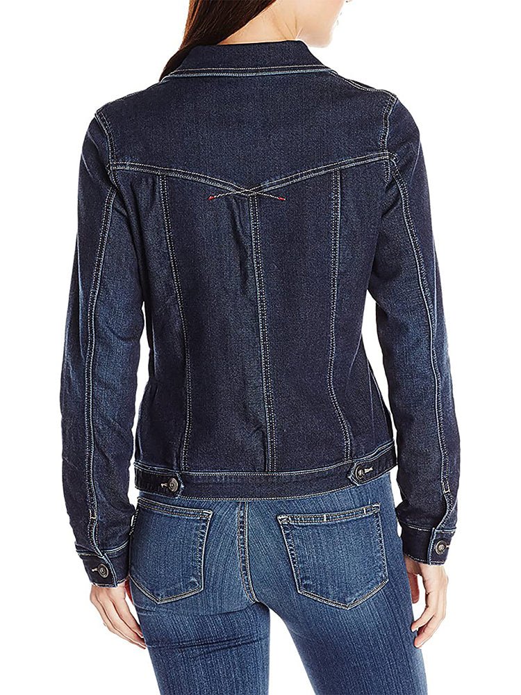 Veste en Jean Boutonnage Simple avec Poche Rabat Unie