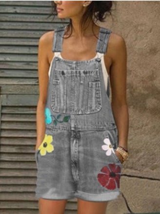 Women's Jumpsuits Loose Printed Pocket Denim Jumpsuit