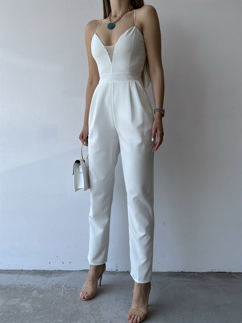 Women's Jumpsuits Sling V-Neck Open Back Slim Fit Jumpsuit