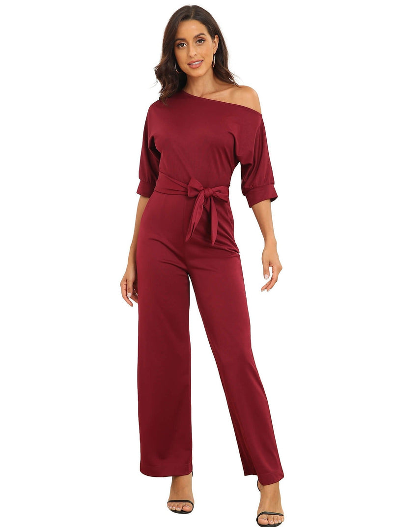 Women's Jumpsuits Sloping Shoulder Pocket Lace Up Jumpsuit