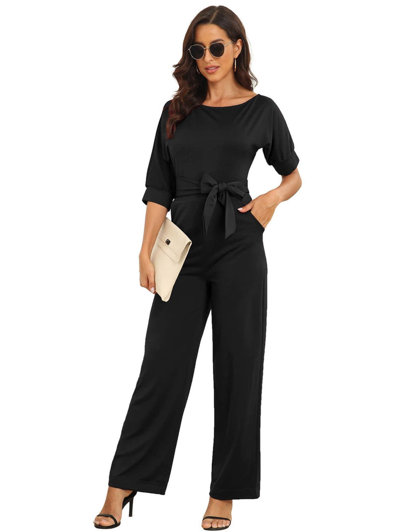 Women's Jumpsuits Sloping Shoulder Pocket Lace Up Jumpsuit