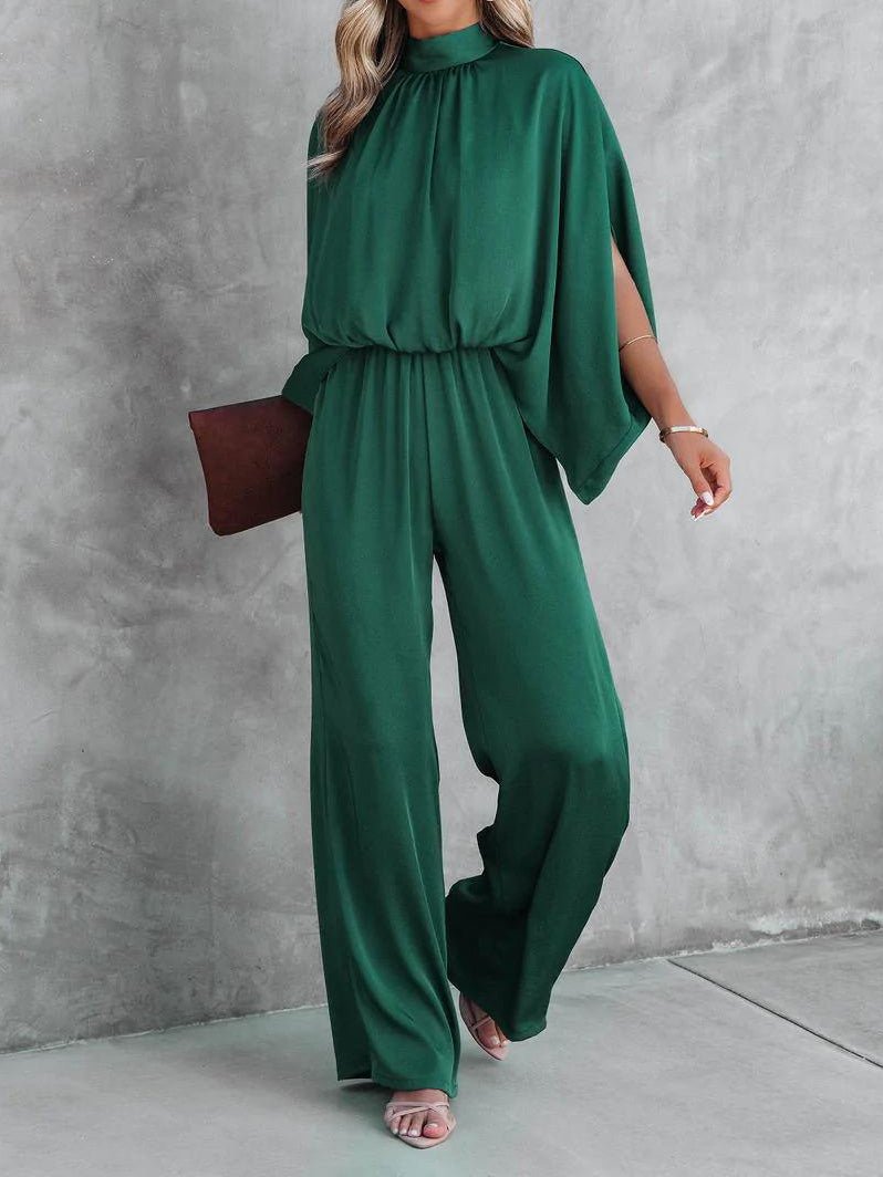 Women's Jumpsuits Solid Elastic Waist Doll Sleeve Casual Jumpsuit