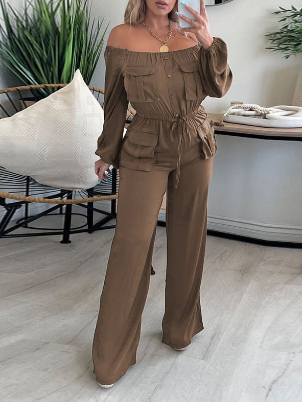 Women's Jumpsuits Solid One Shoulder Long Sleeve Cargo Jumpsuit