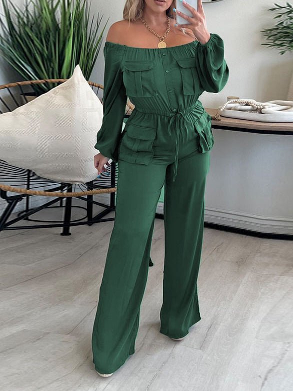 Women's Jumpsuits Solid One Shoulder Long Sleeve Cargo Jumpsuit