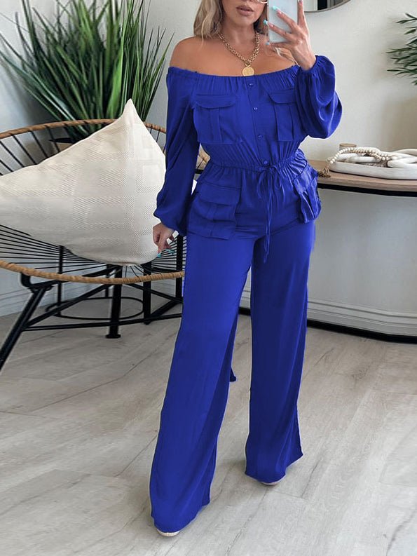 Women's Jumpsuits Solid One Shoulder Long Sleeve Cargo Jumpsuit