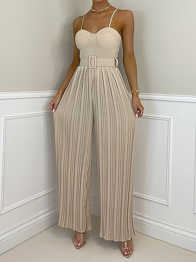 Women's Jumpsuits Solid Sling Belt Pleated Wide-Leg Jumpsuit