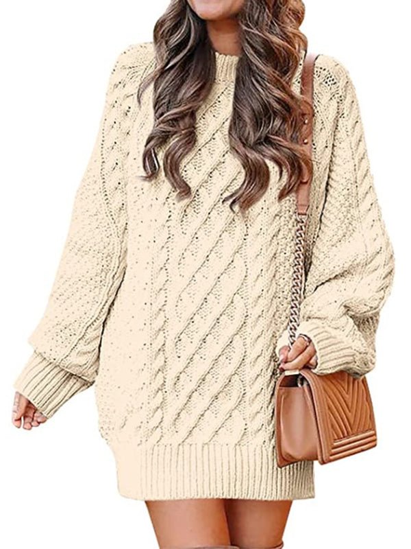 Women's Mini Dresses Crewneck Long Sleeve Oversized Knitted Dress