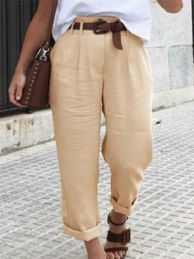 Pantalon Taille Haute Décontracté à Boutons Solides