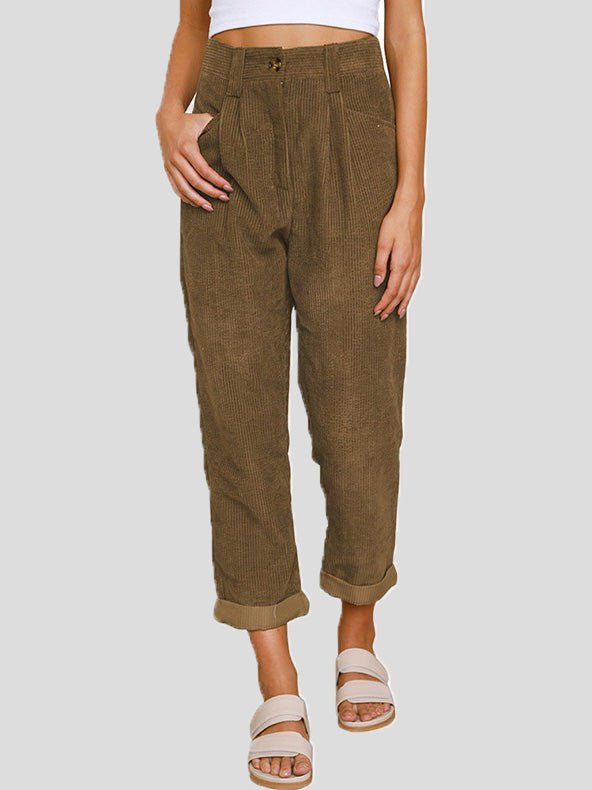 Women's Pants Solid Corduroy Pocket Straight-Leg Pant