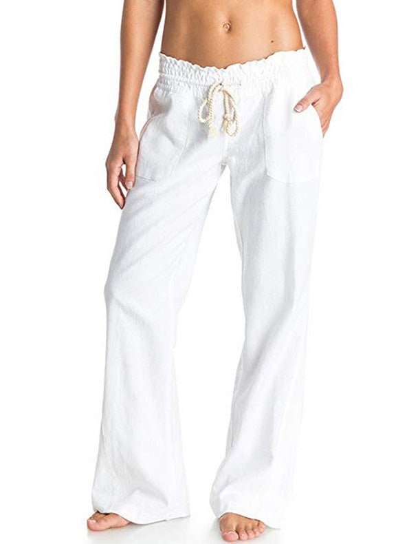 Women's Pants Solid Lace-Up Pocket Casual Pants