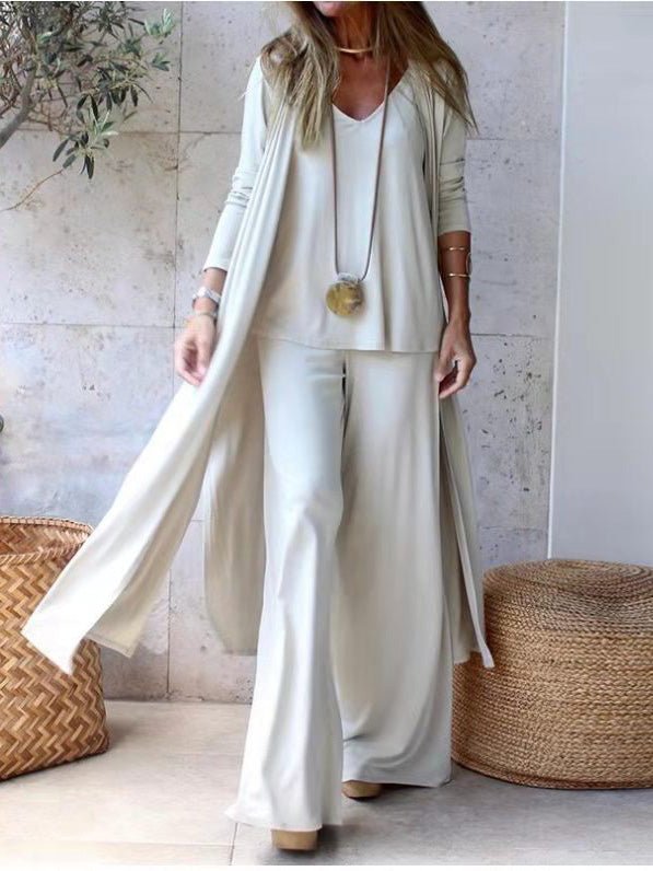 Women's Sets V-Neck Halter Cardigan Straight-Leg Pants Three-Piece Suit