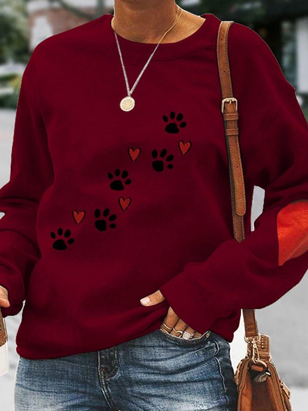 Women's Hoodies Dog Paw Print Round Neck Long Sleeve Hoodie